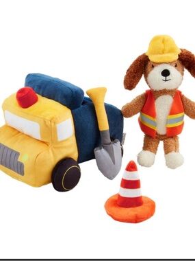 Mud Pie Construction Puppy Plush Set - Yellow, Brown, Orange, Navy